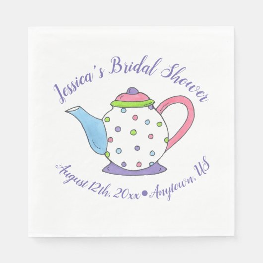 Polka Dot Teapot Nachmittag Tea Bridal Babydusche Serviette (Vorderseite)