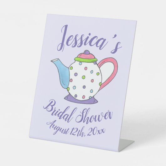 Polka Dot Teapot Nachmittag Tea Bridal Babydusche Sockelschild (Vorderseite)