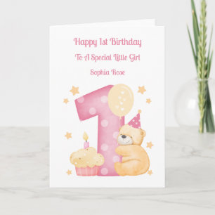 Polka Dot Teddy Birthday Girl Card Karte