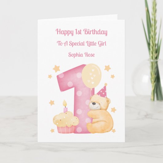 Polka Dot Teddy Birthday Girl Card Karte (Vorderseite)