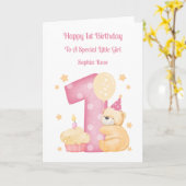 Polka Dot Teddy Birthday Girl Card Karte (Gelbe Blume)