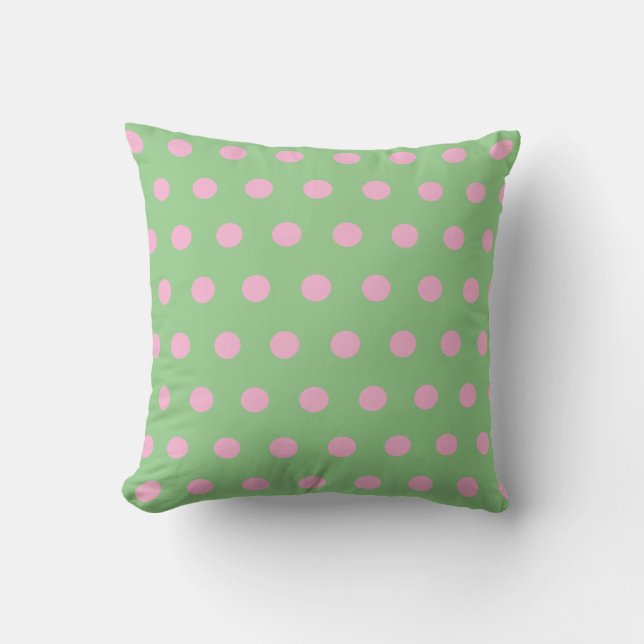 Polka Dot Throw Kissen (Grün und Pastellrosa) (Vorderseite)