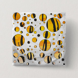 Polka Dot Tiger Black and Orange Print Button