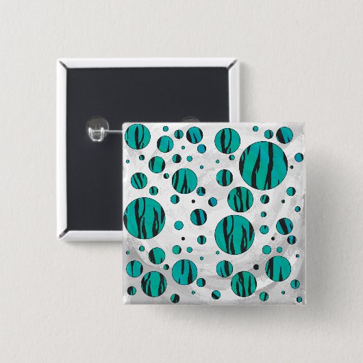 Polka Dot Tiger Black und Aquamarin Print Button (Vorne & Hinten)