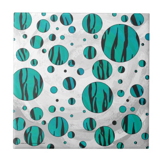 Polka Dot Tiger Black und Aquamarin Print Fliese (Vorderseite)