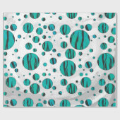 Polka Dot Tiger Black und Aquamarin Print Geschenkpapier (Flach)