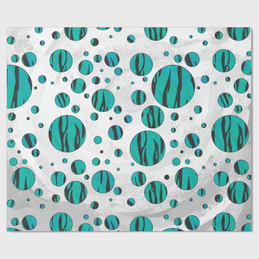 Polka Dot Tiger Black und Aquamarin Print Geschenkpapier (Flach)