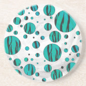 Polka Dot Tiger Black und Aquamarin Print Getränkeuntersetzer (Vorne)