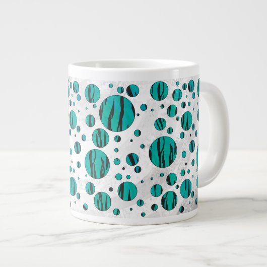 Polka Dot Tiger Black und Aquamarin Print Jumbo-Tasse (Vorderseite Rechts)