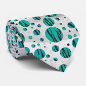 Polka Dot Tiger Black und Aquamarin Print Krawatte (Gerollt)