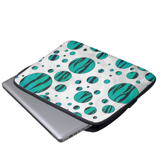 Polka Dot Tiger Black und Aquamarin Print Laptopschutzhülle (Vorne Knopf)
