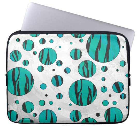 Polka Dot Tiger Black und Aquamarin Print Laptopschutzhülle (Vorderseite)