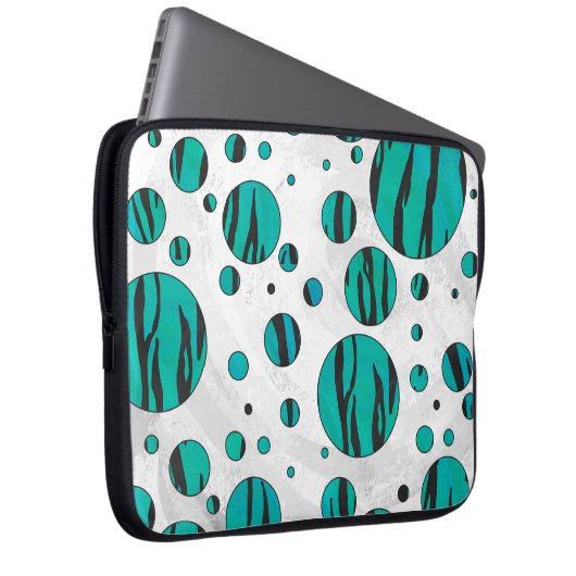 Polka Dot Tiger Black und Aquamarin Print Laptopschutzhülle (Vorne Rechts)