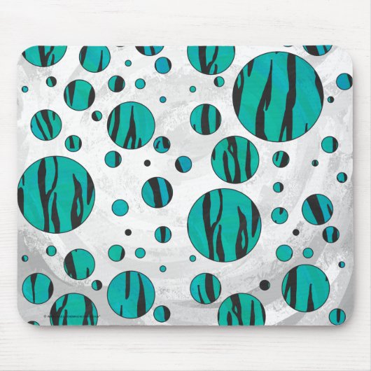 Polka Dot Tiger Black und Aquamarin Print Mousepad (Vorne)
