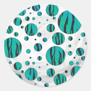 Polka Dot Tiger Black und Aquamarin Print Runder Aufkleber