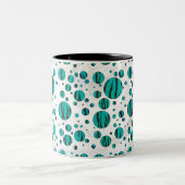 Polka Dot Tiger Black und Aquamarin Print Zweifarbige Tasse (Mittel)