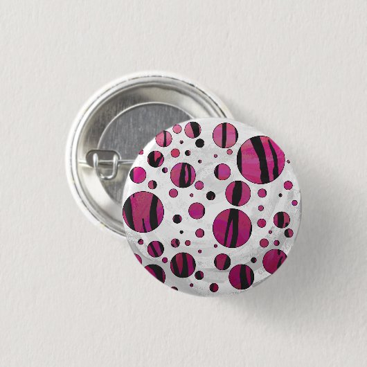 Polka Dot Tiger Hot Pink und Black Print Button (Vorne & Hinten)