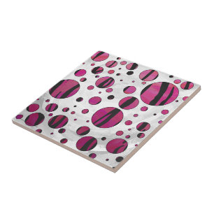 Polka Dot Tiger Hot Pink und Black Print Fliese