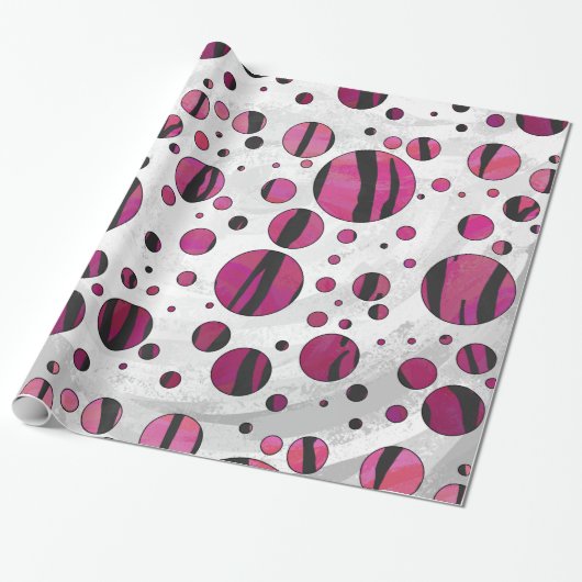 Polka Dot Tiger Hot Pink und Black Print Geschenkpapier (Ungerollt)