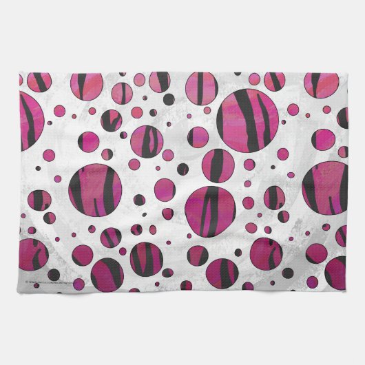 Polka Dot Tiger Hot Pink und Black Print Handtuch (Horizontal)