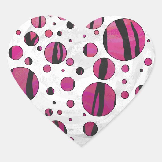 Polka Dot Tiger Hot Pink und Black Print Herz-Aufkleber (Vorderseite)