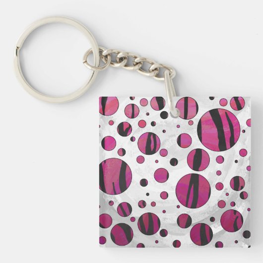 Polka Dot Tiger Hot Pink und Black Print Schlüsselanhänger (Vorderseite)