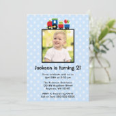 Polka Dot Train Birthday Boy Foto Einladungen (Stehend Vorderseite)