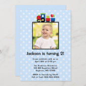 Polka Dot Train Birthday Boy Foto Einladungen (Vorne/Hinten)