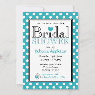 Polka Dot Turquoise Herz Bridal Dusche Einladung