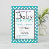 Polka Dot Turquoise Kinderdusche Einladungen (Stehend Vorderseite)