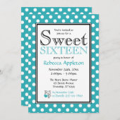 Polka Dot Turquoise White 16 . Geburtstag Einladun Einladung (Vorne/Hinten)