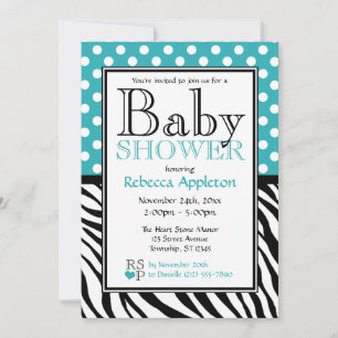 Polka Dot Turquoise & Zebra Print Baby Shooter Einladung