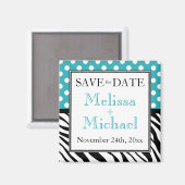 Polka Dot Turquoise Zebra Print Save the Date Magnet (Vorderseite/Rückseite)
