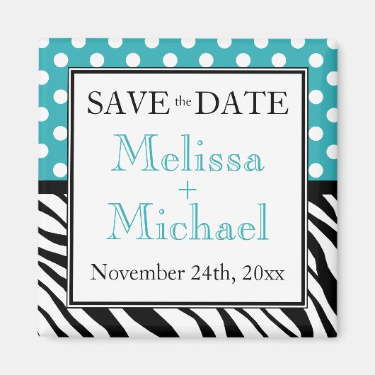 Polka Dot Turquoise Zebra Print Save the Date Magnet (Vorne)
