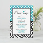 Polka Dot Turquoise Zebra Print Wedding Einladung (Stehend Vorderseite)