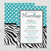 Polka Dot Turquoise Zebra Print Wedding Einladung (Vorne/Hinten)