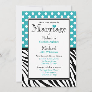 Polka Dot Turquoise Zebra Print Wedding Einladung