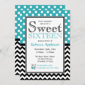 Polka Dot Turquoise & Zickzack 16 . Geburtstag Einladung (Vorne/Hinten)