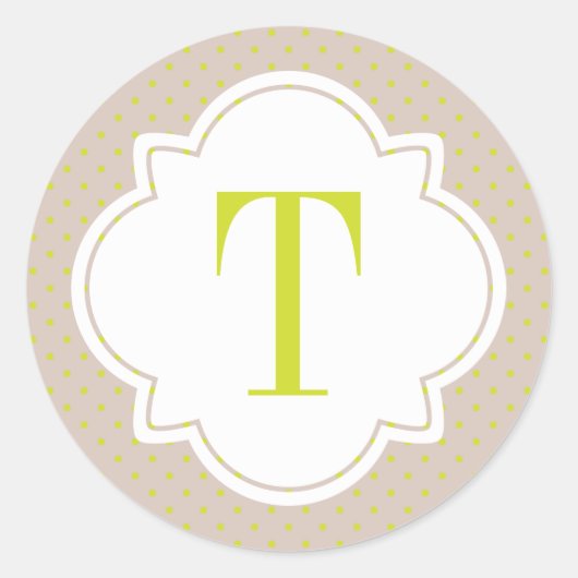 Polka Dot und Quatrefolie Single Letter Monogram Runder Aufkleber (Vorderseite)