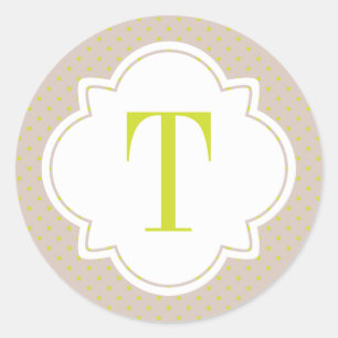 Polka Dot und Quatrefolie Single Letter Monogram Runder Aufkleber