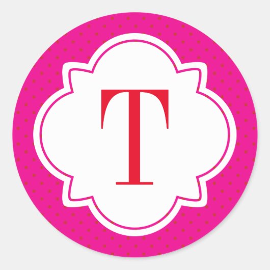 Polka Dot und Quatrefolie Single Letter Monogram Runder Aufkleber (Vorderseite)