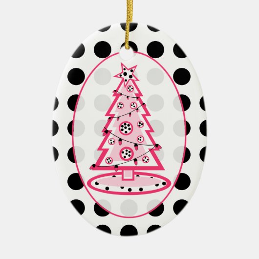 Polka-Dot und rosa Weihnachtsbaum Keramikornament (Vorne)