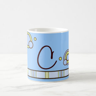 Polka Dot und Streifen Blue Monogram Kaffeetasse