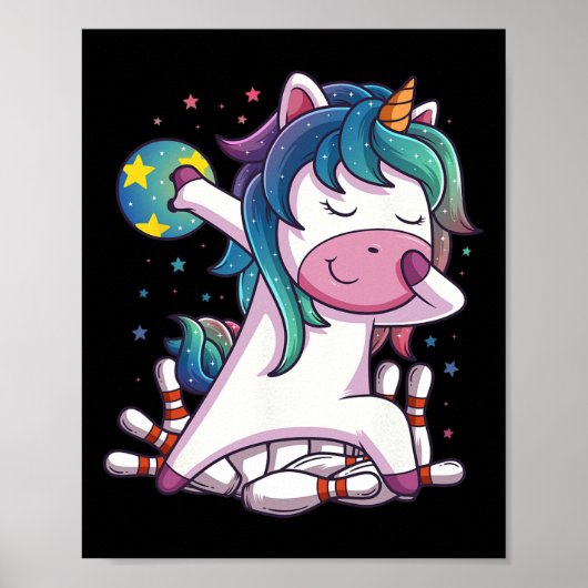 Polka Dot Unicorn Bowling Birthday Party Geschenk Poster (Vorne)