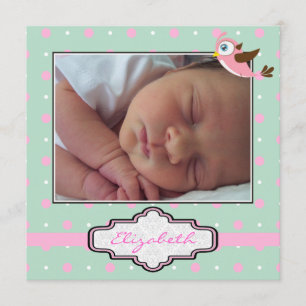 Polka dot, Vogel mit Rahmen-Foto für Mädchen Ankündigung