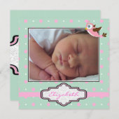 Polka dot, Vogel mit Rahmen-Foto für Mädchen Ankündigung (Vorne/Hinten)