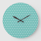 Polka Dot Wall Clock (Aqua & White) Große Wanduhr (Vorderseite)