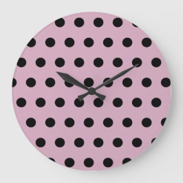 Polka Dot Wall Clock (rosa und schwarz) Große Wanduhr