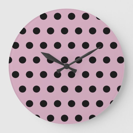 Polka Dot Wall Clock (rosa und schwarz) Große Wanduhr (Vorderseite)