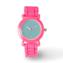 Polka Dot Watch (Aqua & Pink) Armbanduhr